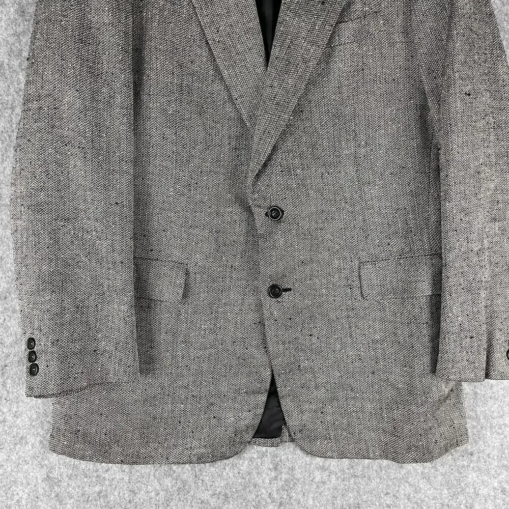 Hickey Freeman Silk Blazer Sport Coat Mens 42L Gray‎ Tweed Herringbone Boardroom